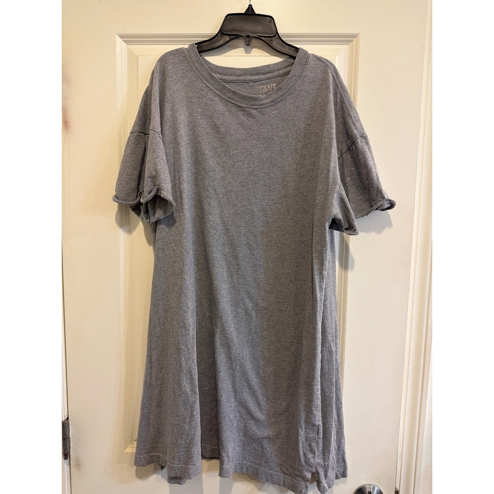 Time and Tru Women Grey Cotton Short Sleeve T-Shirt Dress XL 16-18 TT22100024479